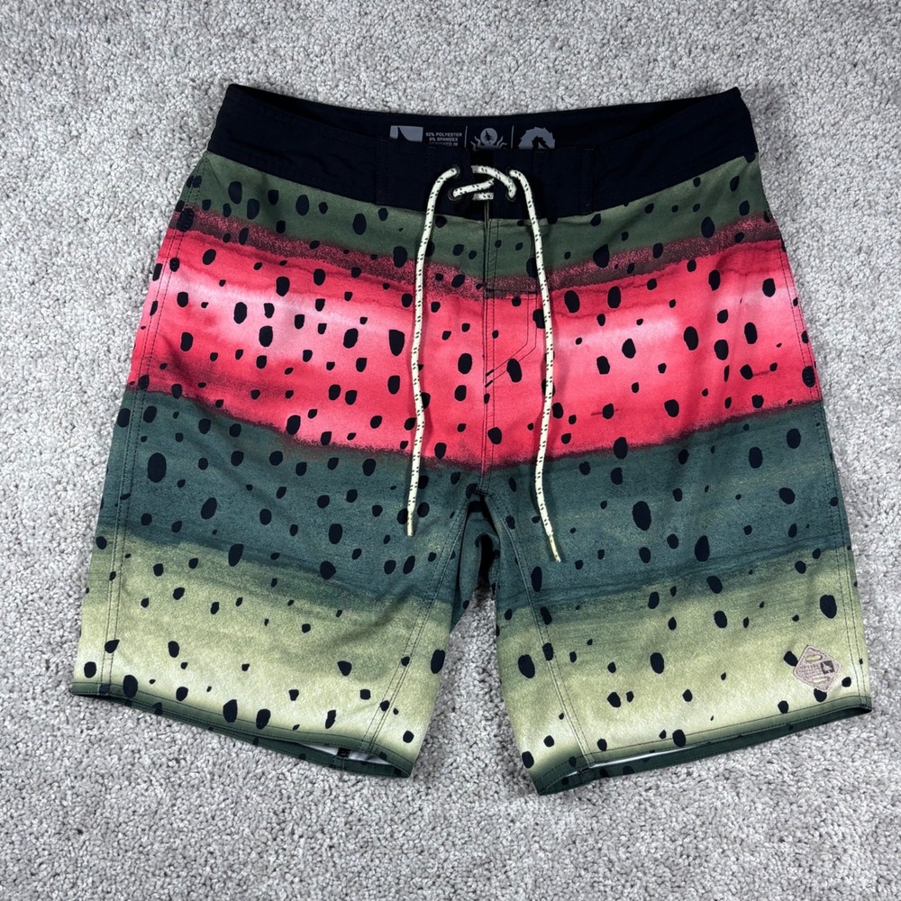 HippyTree Mens Board Shorts Swim Trunks Aquatic Division Trout Print Size‎ 30